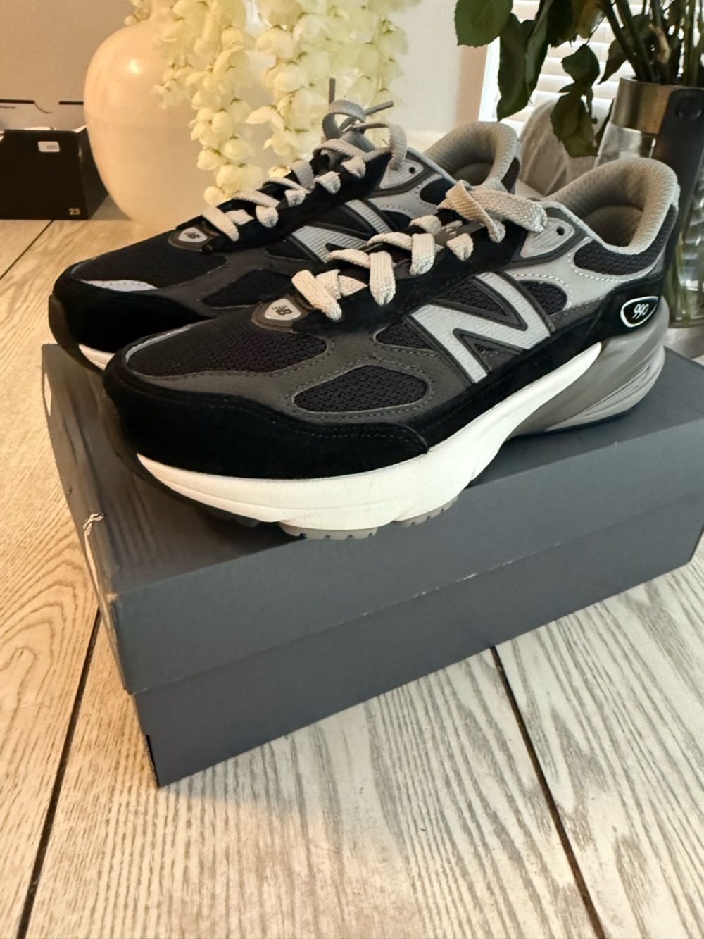 New Balance Black & Gray Athletic Sneakers with Cream Sole